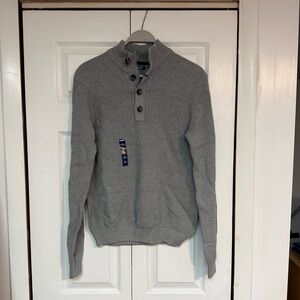 Izod Men's Gray Zip-Up Sweater with Button Placket